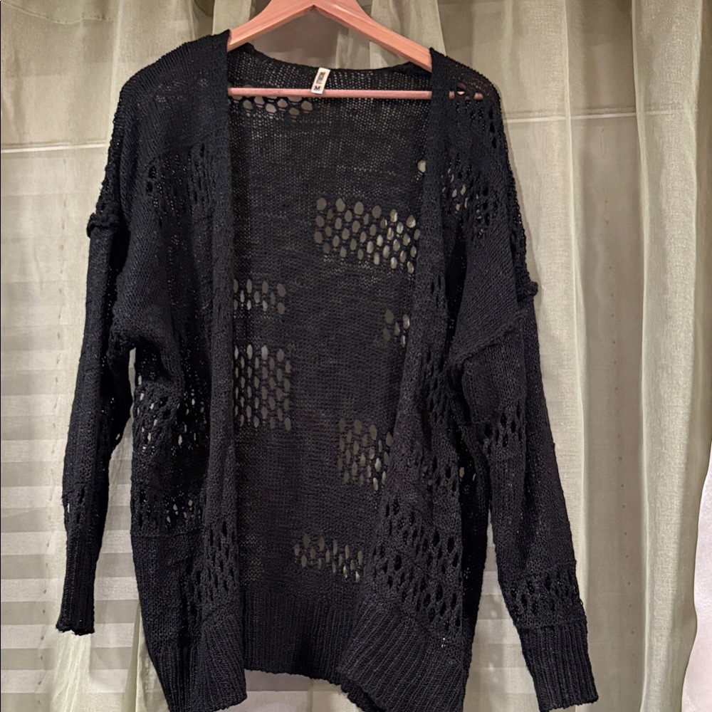 Open-Knit Black Women's Cardigan Sweater